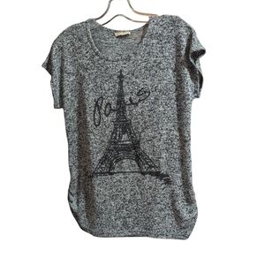 Paris France Eiffel Tower Graphic Tee Women’s Grey Speckled Travel Souvenir